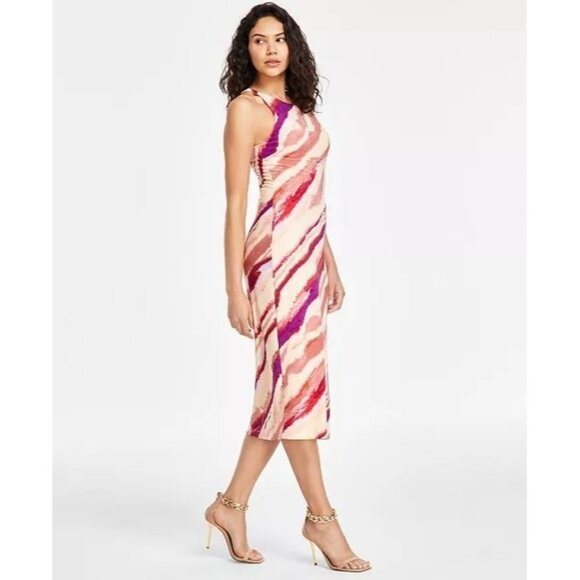 119$ Rachel Roy Painterly Stripe Sheath Bodycon Midi Dress Size XXL Orange - Picture 1 of 5